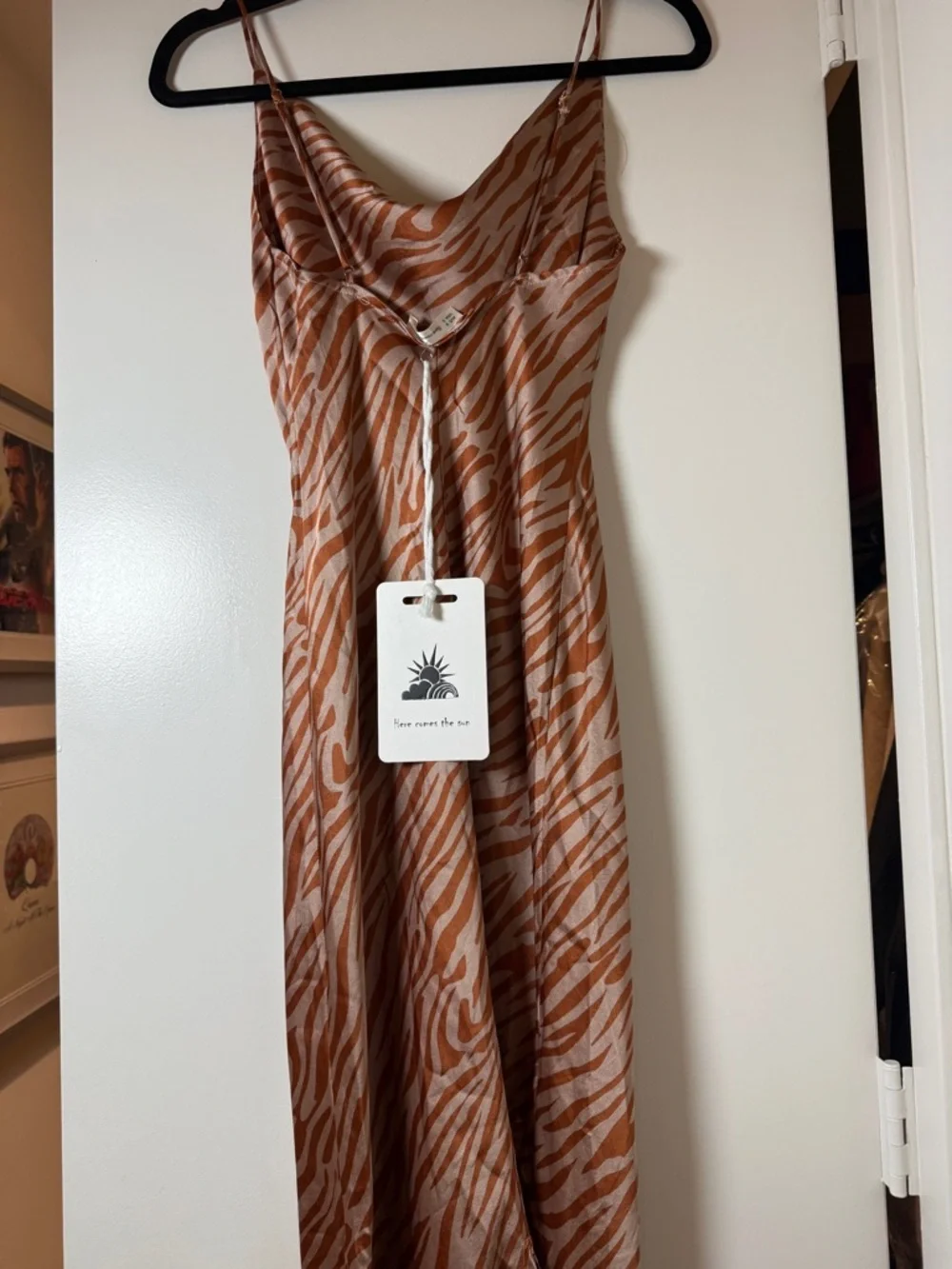 NWT Satin Slip Dress in Rust and Cream Zebra Print Size Small Adjustable Straps